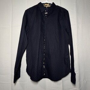 Cactus Man Button Down Shirt Medium Navy Blue Polka Dot Ricky Singh